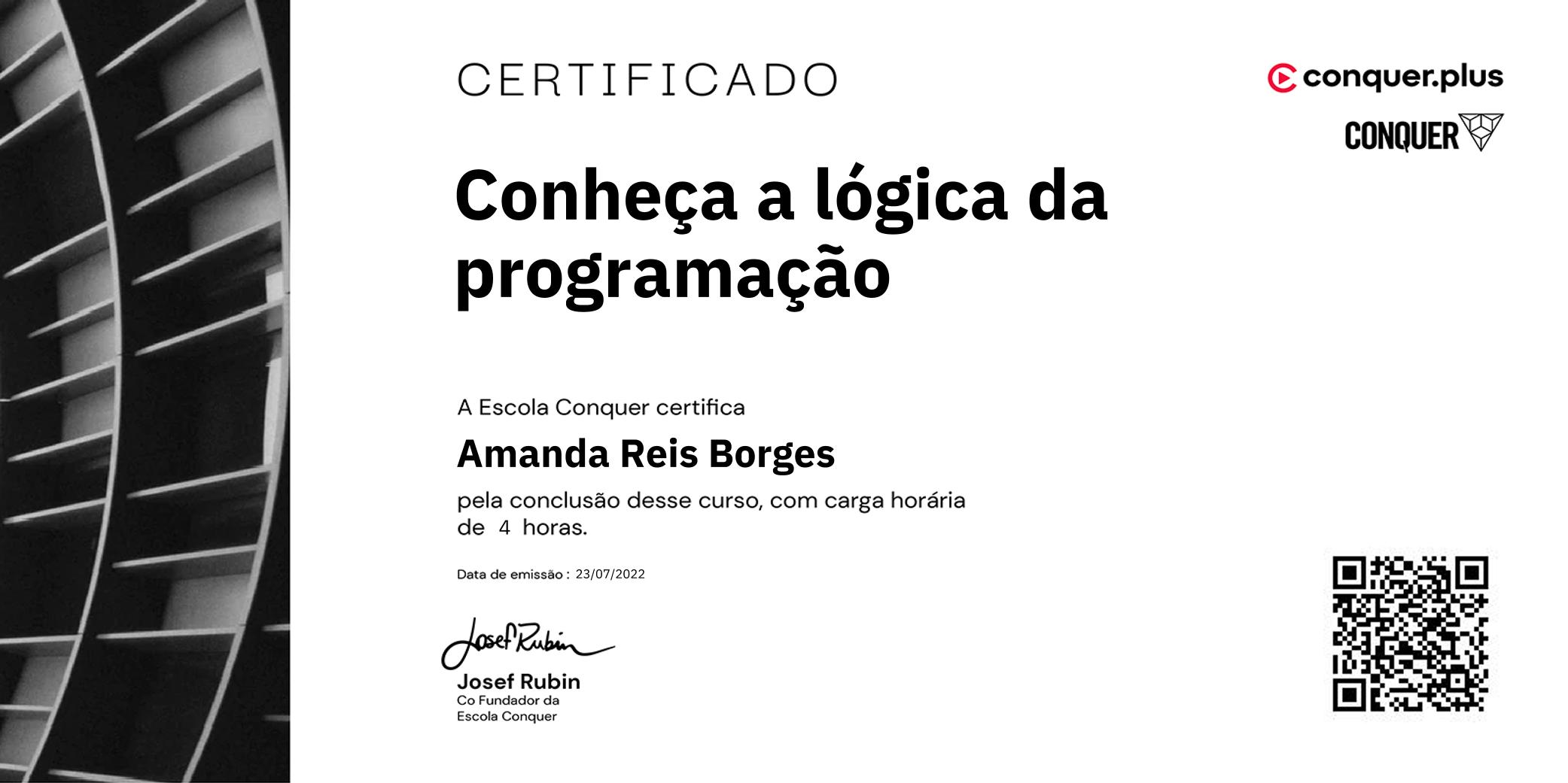 Certificado de Conheça a lógica da programação